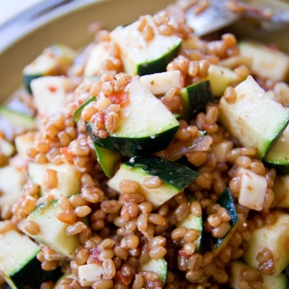 wheatberries, zucchini, and cheese salad with balsamic dressing